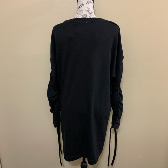 Lush Black Ruched Drawstring Long Sleeve Mini Dress Size Large - Picture 12 of 15